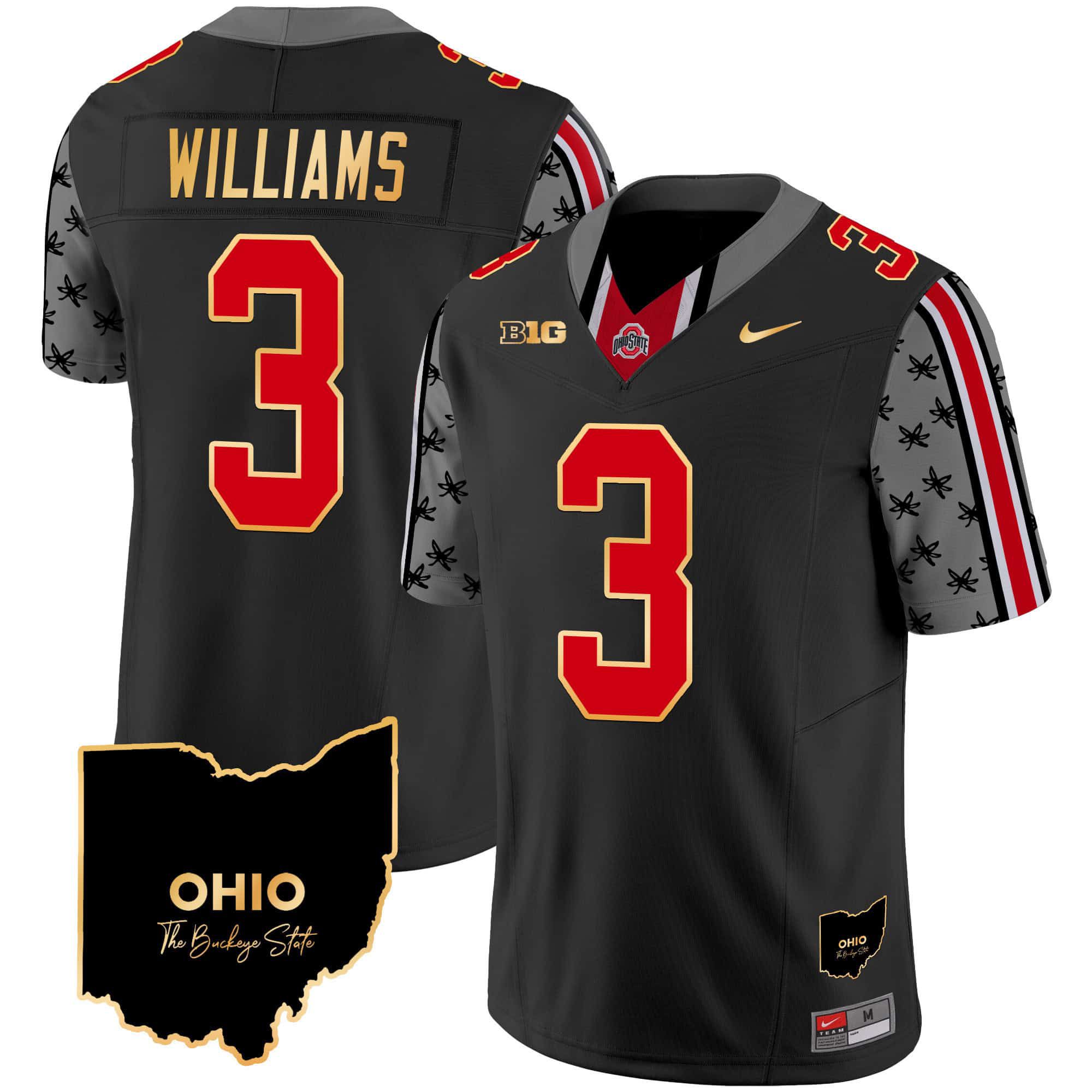 Men Ohio State Buckeyes #3 Williams Black 2024 Nike Home Patch Gold Trim Vapor Limited NCAA Jersey style 1->indianapolis colts->NFL Jersey